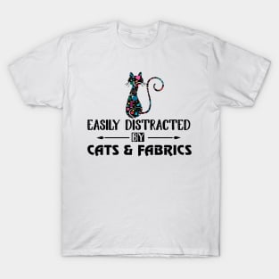 Easily Distracted By Cats Fabric Sewing T-Shirt